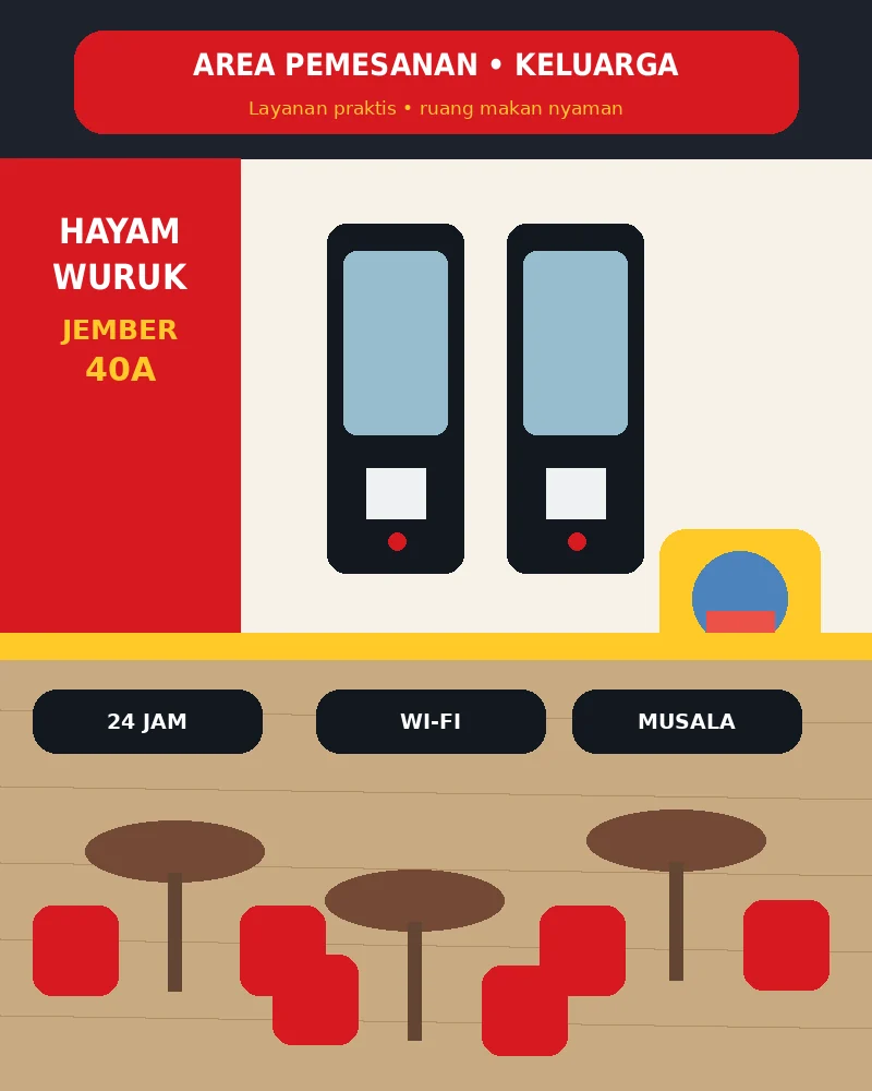 Visual area pemesanan dan tempat duduk McDonald's Jember